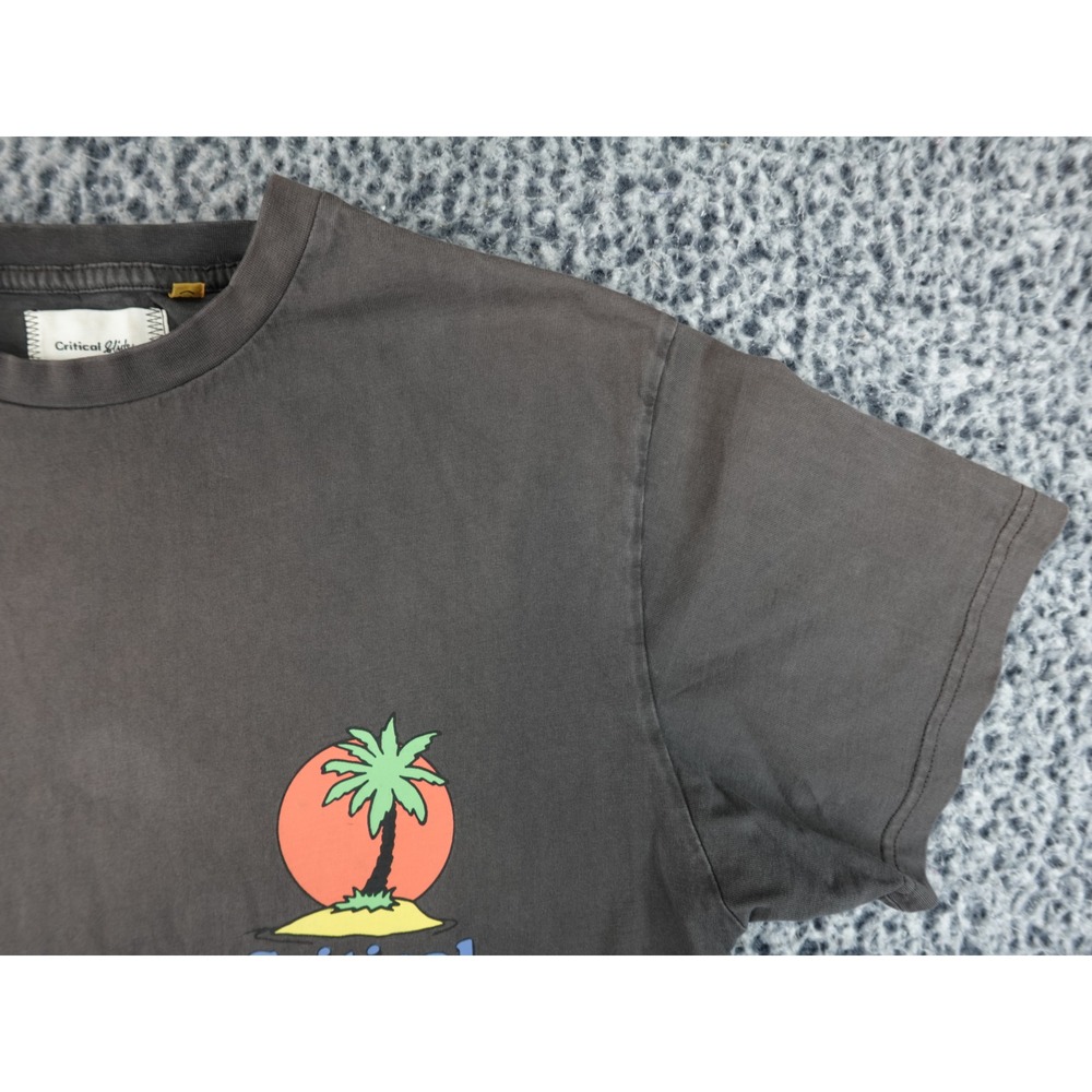 Critical Slide Mens Graphic Tee Medium Charcoal Black Palm Tree Surf Shirt - Picture 3 of 12